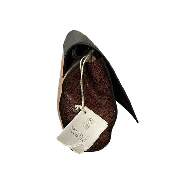 Brunello Cucinelli Leather Clutch Colorblock Brown Tan NWT - Picture 7 of 16